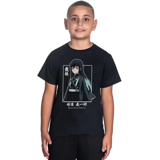 Camiseta de algodão Infantil Anime Personagem Muichiro Demon Slayer Casual