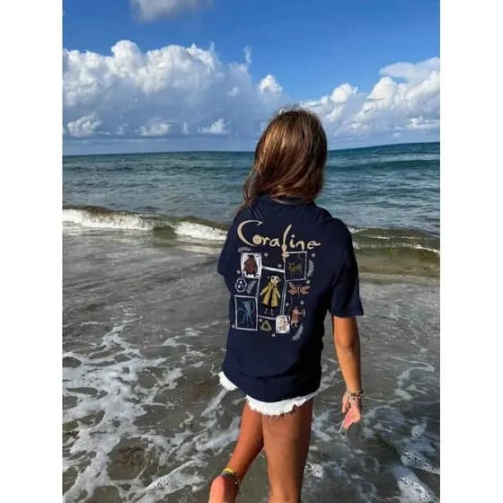 Camiseta Casual de Manga Curta Estampada Preta para Meninas e Adolescentes Estudantes, Top de Verão