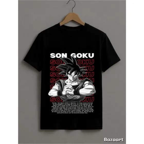 Camiseta 100% Algodao Anime Dragon Ball – Son Goku Clássico Preto e Branco – Moda Geek