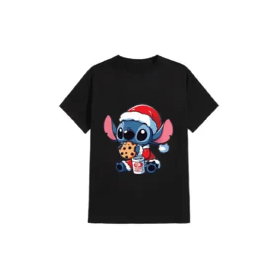 Camiseta Natal Stich Unissex 100% Algodão, Disponível Em Diversos Tamanhos E Em Três Cores.