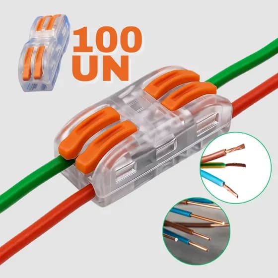 Conector de Fio elétrico Kit 100un Conector Emenda Rápida Alavanca Alta Durabilidade 2 e 4 Vias