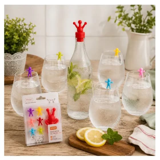 Marcador de Taças Drinks Kit 6 E Rolha Em Silicone Toys