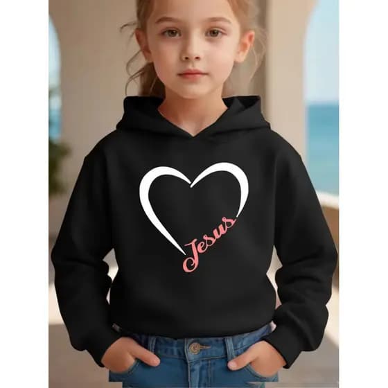 Moletom infantil Menina e Menino Estampado Jesus Blusa De Frio Com Capuz Canguru Algodão Peluciado