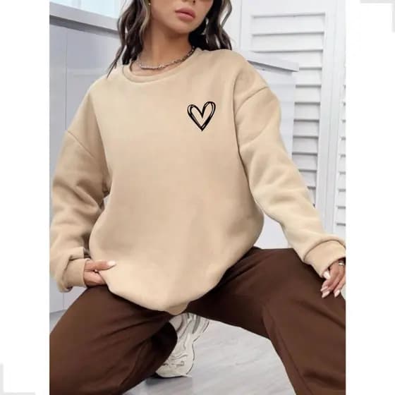 Moletom Feminino Blusa de Frio Casaco Grosso Sem Capuz Flanelado Estampado Quentinho Lançamento