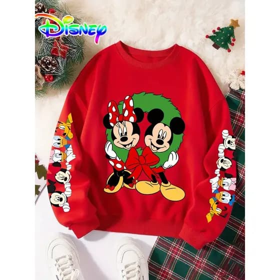 Moletom Feminino Natalino Mickey e Minnie Disney Vermelho Forrado Fleece Manga Longa Estilo YCasual