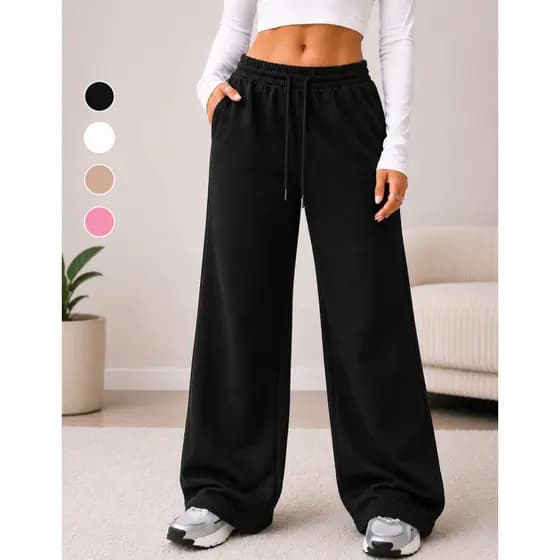 Calça Moletom Infantil E Adulto 4 ao GG Feminina Peluciada Wide Leg Com Bolso Casual Confortável