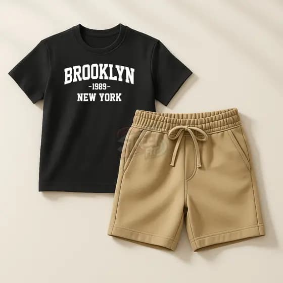 Conjunto Bermuda Bege Com Bolso + Camiseta Algodão Brooklyn Moda Infantil Kids Juvenil