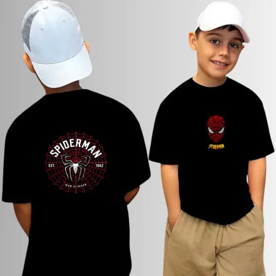Camiseta Infantil Juvenil e Adulto Unissex 962 Homem Aranha Estampada Frente e Costa