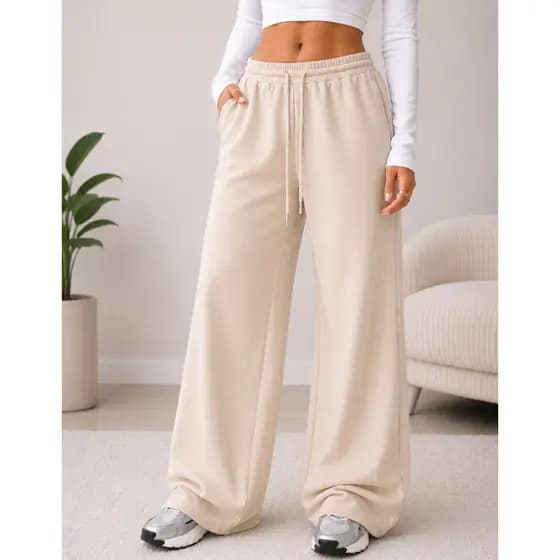Calça Moletom Adulto Infantil Feminina Flare Peluciada Wide Leg Com Bolso Casual Confortável