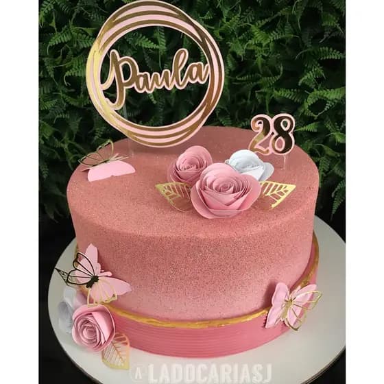 Topo de bolo personalizado, tema: Flores e Circular