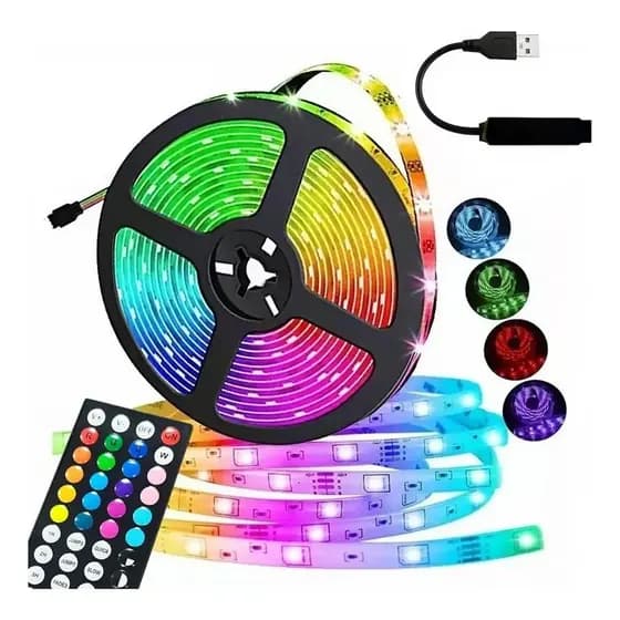 Fita LED RGB 5050 USB 5 Metros Controle Remoto Ritmo Musical Som 20W Decoração Casa Móveis TV