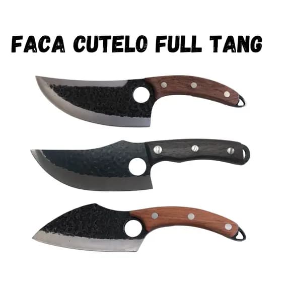 Faca Churrasco Cutelo Cabo Artesanal em Madeira, Aço Inox FullTang - 1454