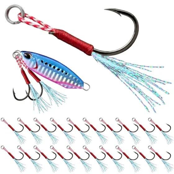 Kit 20 Suporte Hook Premium Anzol Isca Micro Jumping Jig Head Robalo Pescada Corvina Tucunaré Traíra