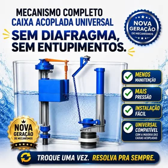 Kit Completo Mecanismo Caixa Acoplada Universal Reparo Descarga Acionamento Superior Lateral Banheiro
