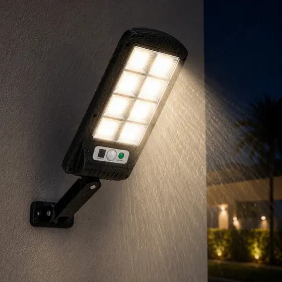 Luminária Solar LED COB Sensor de Movimento 8 Placas Externa
