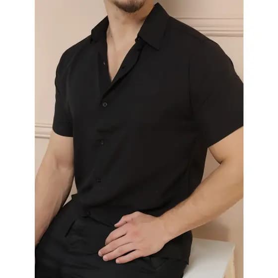 YLF MODAS Camisa Social Masculino Manga Curta De Botão Lisa