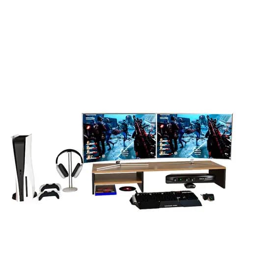 Suporte Dois Monitor Gamer Home Office 90x20x15 Carvalho