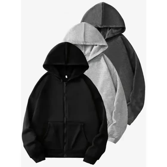 Conjunto 3 Peças de Moletom Canguru com Zíper e Bolsos Algodão Masculino Feminino Outono/Inverno