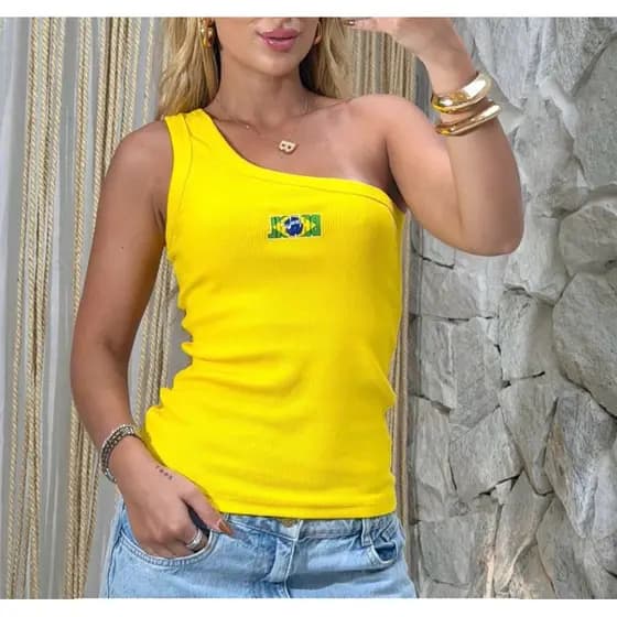 Regata Feminina Estilo Gringa Regata do Brasil Jogos Copa Brasilidade Regata estilo gringa Regata nula manga