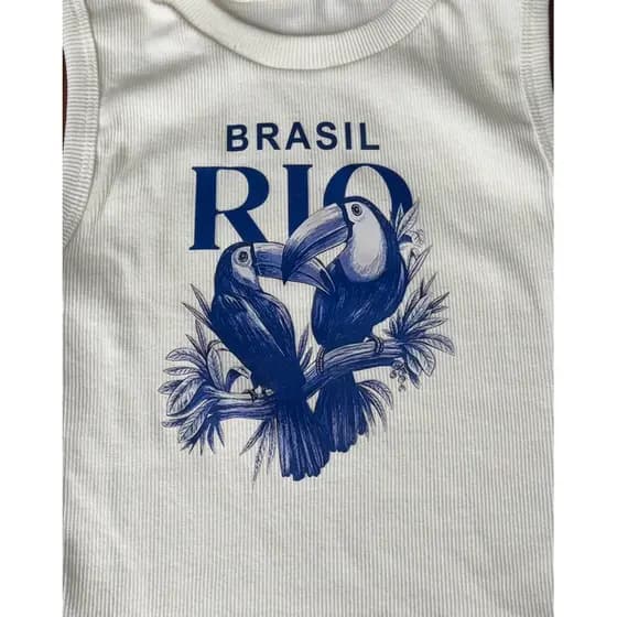 Regata Inspiração FarmFeminina Ribana Regata Canelada Estampa Tropical Rio