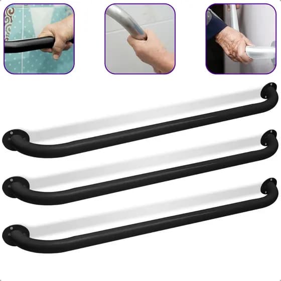 Kit 03 Barras Alças de Apoio Banheiro 80cm Idosos PCD Gestantes Suporta 120kg Antiqueda Reforçada