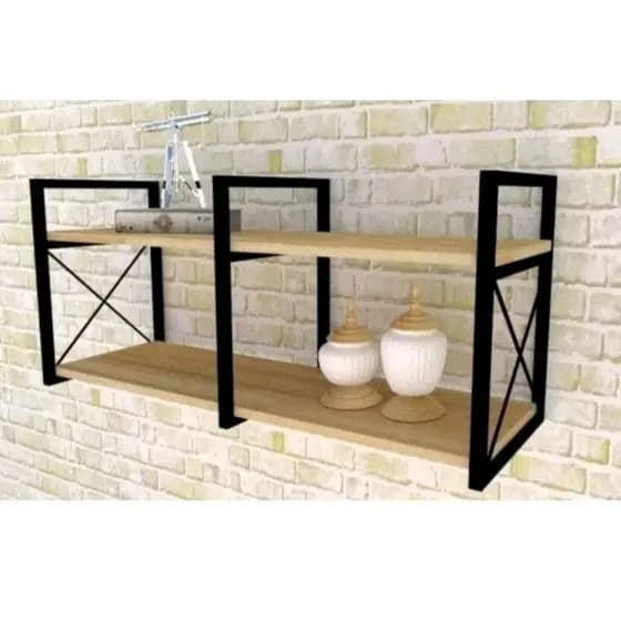 Suporte Duplo Prateleira Industrial 118x55x40cm Metal e Madeira Cozinha Sala Quarto Prateleira Moderna