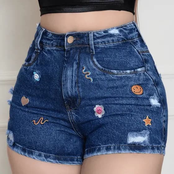 Short Jeans Feminino Còs Alto 100% Algodão Levanta e Empina Bumbum Premium