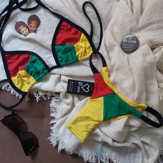 Biquíni na cor do reggae / biquíni Jamaica / biquíni verde, vermelho, amarelo e preto/ biquíni fio duplo