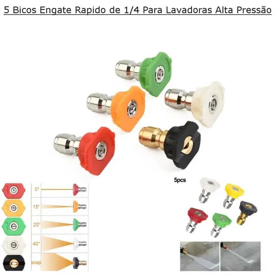 kit 5 Bicos Engate Rapido Para Lavadoras Alta Pressão, 5 Bicos Cada um um tipo lege