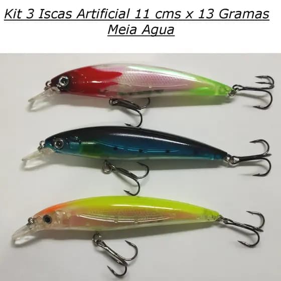 Kit 3 Iscas Artificial Meia Agua 11 Cms x 13 Gramas Alto Brilho,Olhos 3d Hologarficos Ideal Para Todos eixes Predadores