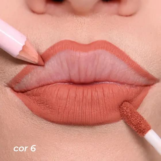 Kit Lábios Lápis + Batom Matte Alta Fixação e Resistente à Água Maquiagem Combo Lip Combo