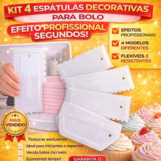 Kit 4 Espátulas Decorativas para Bolo Raspar Decorar