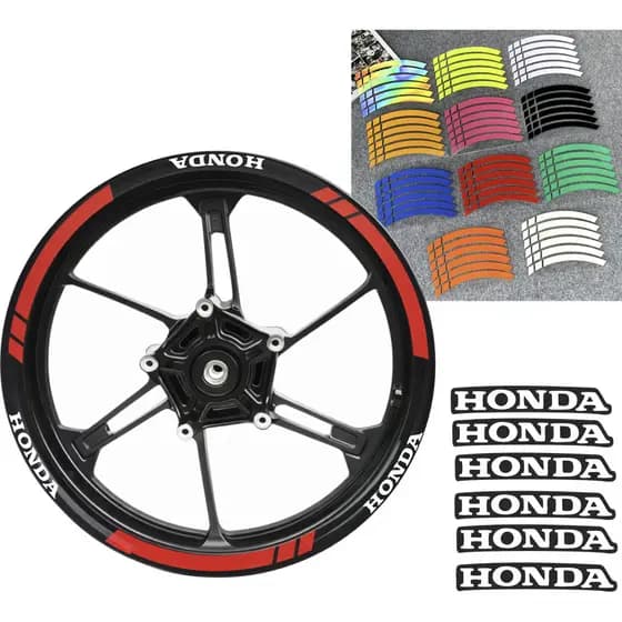 Adesivo de Roda Honda Efeito Holografico Vermelho Sportivo Faixa para Aro de Moto Universal