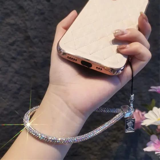 Cordão Telefônico, Diamante Completo Corrente De Pulso Curto e longo de pescoço De Luxo Anti-Perda De Celular Strásss