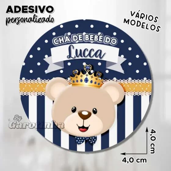 Adesivo Ursinho Principe Personalizado para Cha de Bebe Aniversario Maternidade Lembrancinha Cha Revelação4cm