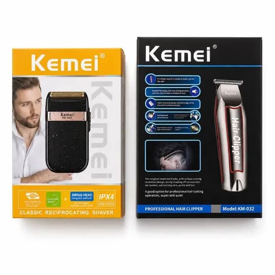 Kit Kemei KM-032 + Shaver KM-2024 Profissional Máquina de Acabamento Sem Fio Aparador de Barba Cabelo Recarregável USB