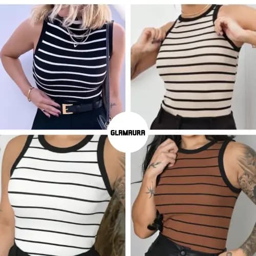 Kits Camiseta Regata Feminina Listrada Canelada – Blusa Básica Ribana regata casual