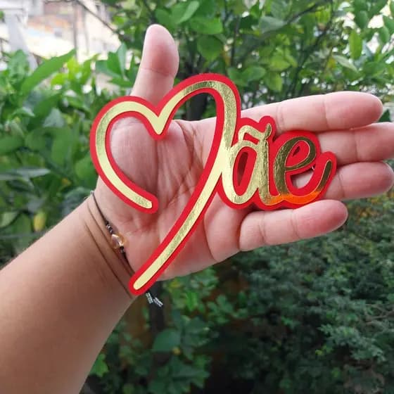Topo Topper Personalizado Dia Das Mães Vermelho Rosa Coração Dourado Nome Idade Bolo Decoração Envio Rápido