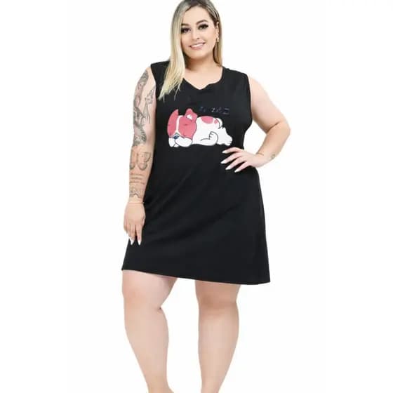 Regatão Feminino Plus Size de Algodão One Love Preto