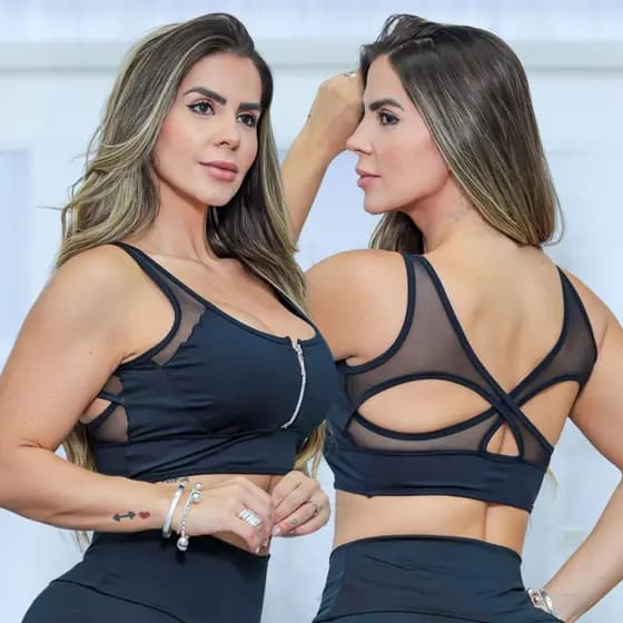 Cropped Top Academia Fitness Suplex Bojo Removível Fechamento em Zíper Confortável Pronta Entrega