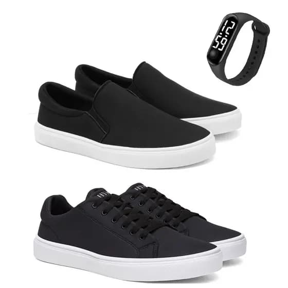 Kit Tênis Iate e Sapatênis Linha Confort Hype Shoes - Preto/Marrom/Cinza/Azul/Vermelho + Relógio