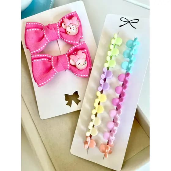 Kit Minnie Luxo – 2 Laços menina rosa com Mini Presilhas Coloridas