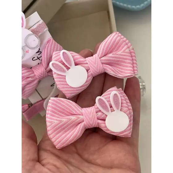 Par de Laços Infantil Coelhinha Rosa – 6cm no Bico de Pato, Páscoa, laços, menina