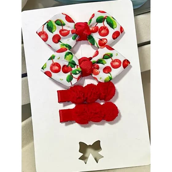 Kit de Laços para menina infantil, Laço cereja, kit com 4 clips menina.