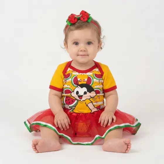 Macacão Bebê Menina Magali Body Turma da Mônica Laço e Saia Envio Rápido