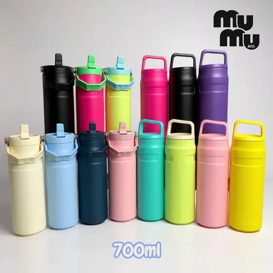 Garrafa Térmica 700ml Antivazamento Parede Dupla Cores Vibrantes Bebidas Gelada e Quente com Logo ST