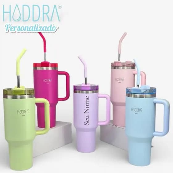 Hiddra Copo Térmico Personalizada Com Seu Nome 1200ml Inoxidável e Canudo Inox Coloridas