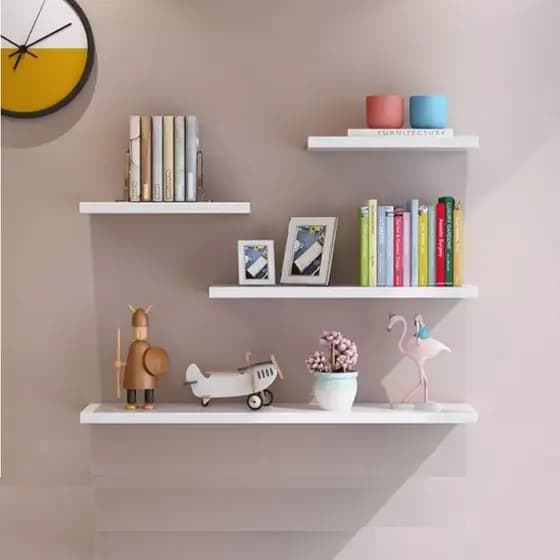 Kit 4 Prateleiras reta 20/25/30/35 nicho Mdf Branco Suporte decoração sala quarto banheiro escritório