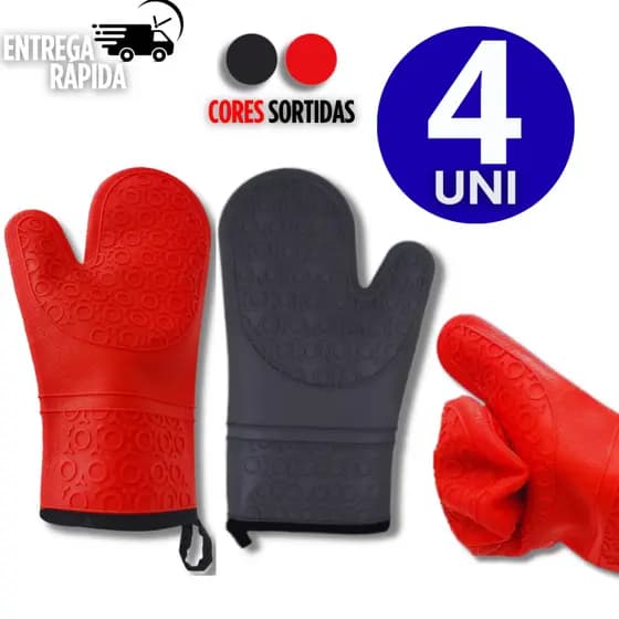 KIT 4 LUVA DE SILICONE FORRADA 19 x 29,9 CM