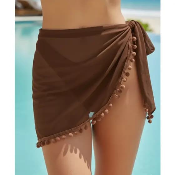 Canga em Tule com Detalhes em Pompom Saída de Praia Moda Praia Verão